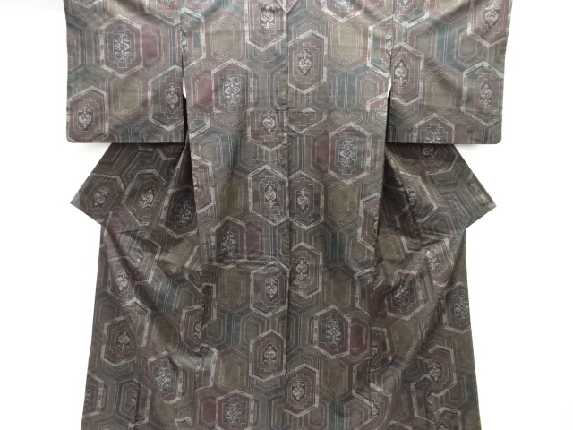 JAPANESE KIMONO / DORO OSHIMA TSUMUGI (5 maruki) / WOVEN FLOWER